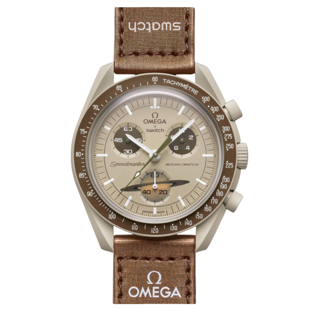 Relógio Swatch x Omega Bioceramic Moonswatch "Mission to Saturn" Marrom