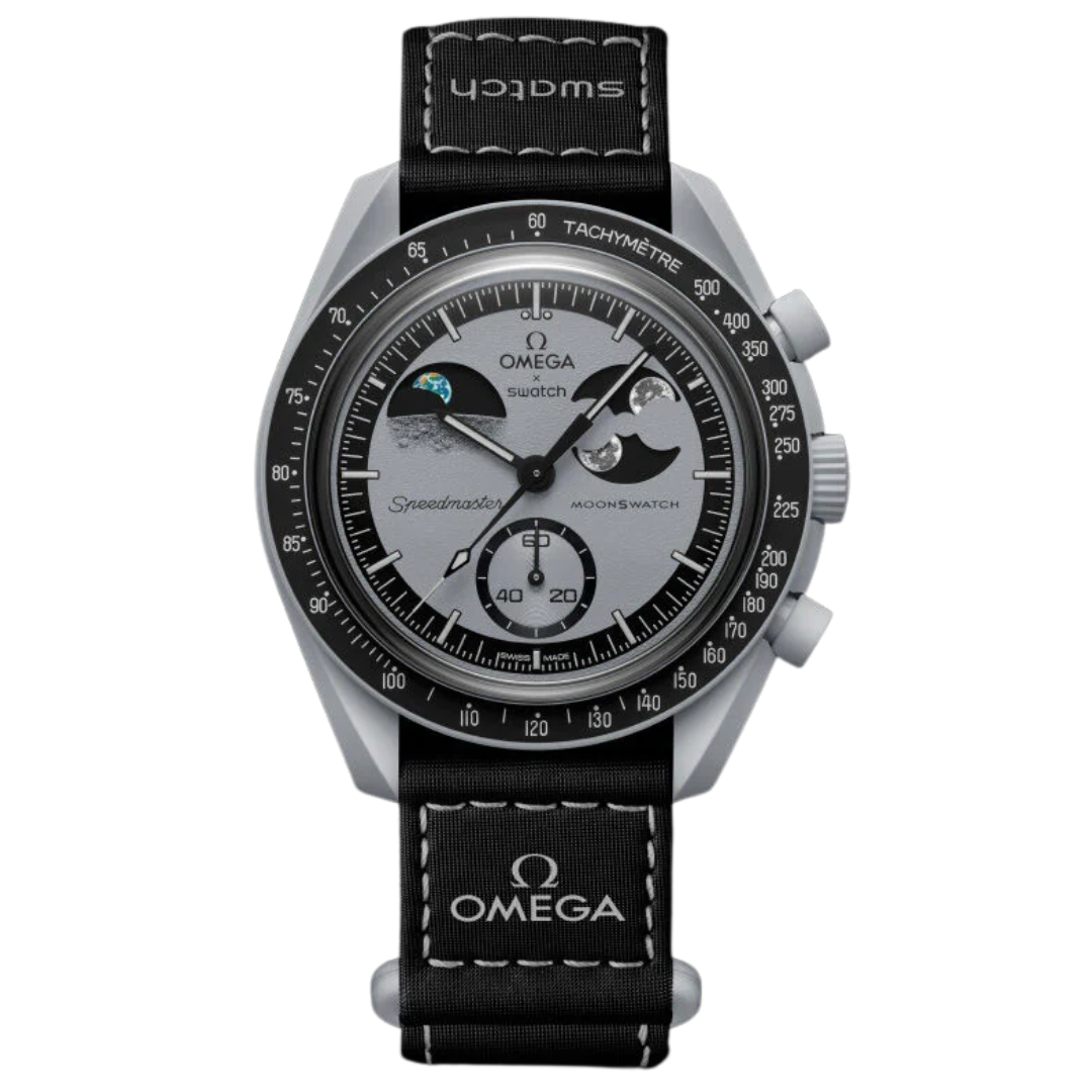 Relógio Swatch x Omega Bioceramic Moonswatch "Mission to Earthphase" Cinza/Preto