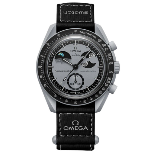 Relógio Swatch x Omega Bioceramic Moonswatch "Mission to Earthphase" Cinza/Preto