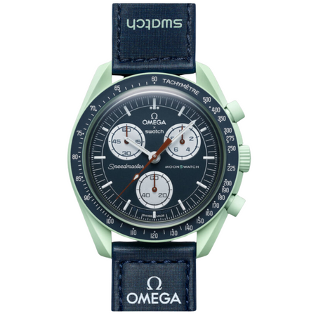 Relógio Swatch x Omega Bioceramic Moonswatch "Mission to Earth" Azul/Verde