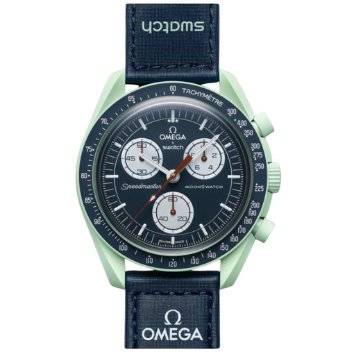 Relógio Swatch x Omega Bioceramic Moonswatch "Mission to Earth" Azul/Verde