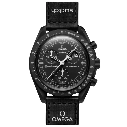 Relógio Swatch x Omega Bioceramic Moonswatch "Mission to Moonphase Snoopy" Preto