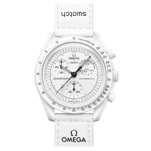 Relógio Swatch x Omega Bioceramic Moonswatch "Mission to Moonphase Snoopy" Branco