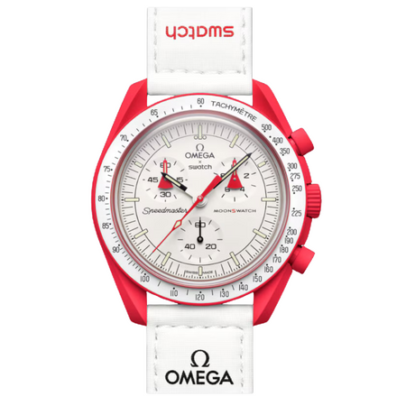 Relógio Swatch x Omega Bioceramic Moonswatch "Mission to Mars" Branco/Vermelho