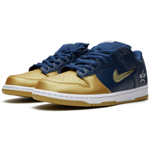 Tênis Nike SB Dunk Low x Supreme "Jewel Swoosh Gold" Azul/Dourado