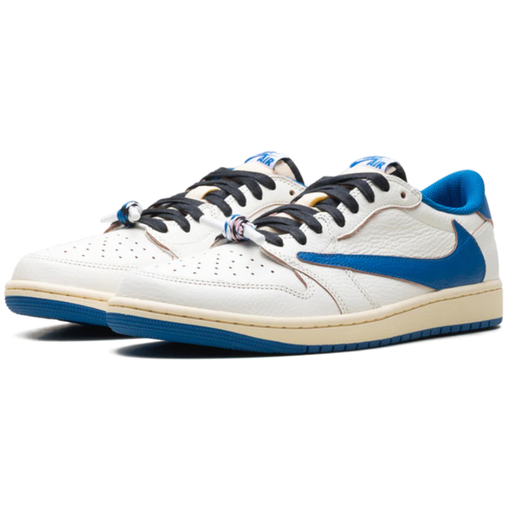 Tênis Nike Jordan 1 Retro Low OG SP Fragment x Travis Scott "Sail Military Blue" Creme/Azul