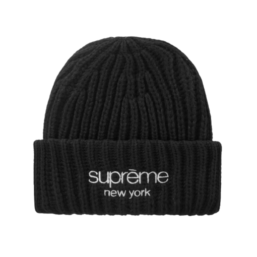 Touca Supreme "Classic Logo Chunky Ribbed Beanie" Preta