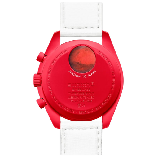 Relógio Swatch x Omega Bioceramic Moonswatch "Mission to Mars" Branco/Vermelho