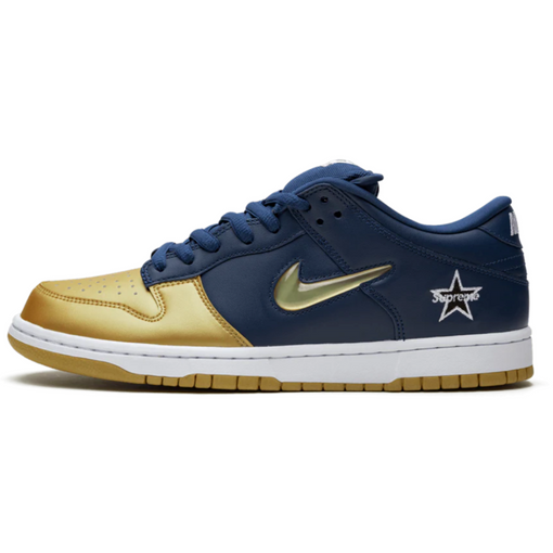Tênis Nike SB Dunk Low x Supreme "Jewel Swoosh Gold" Azul/Dourado