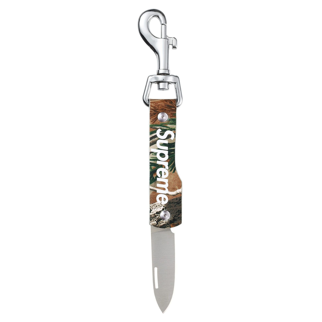 Chaveiro Supreme Leather Clip Knife FW25 "Camo Green" Verde