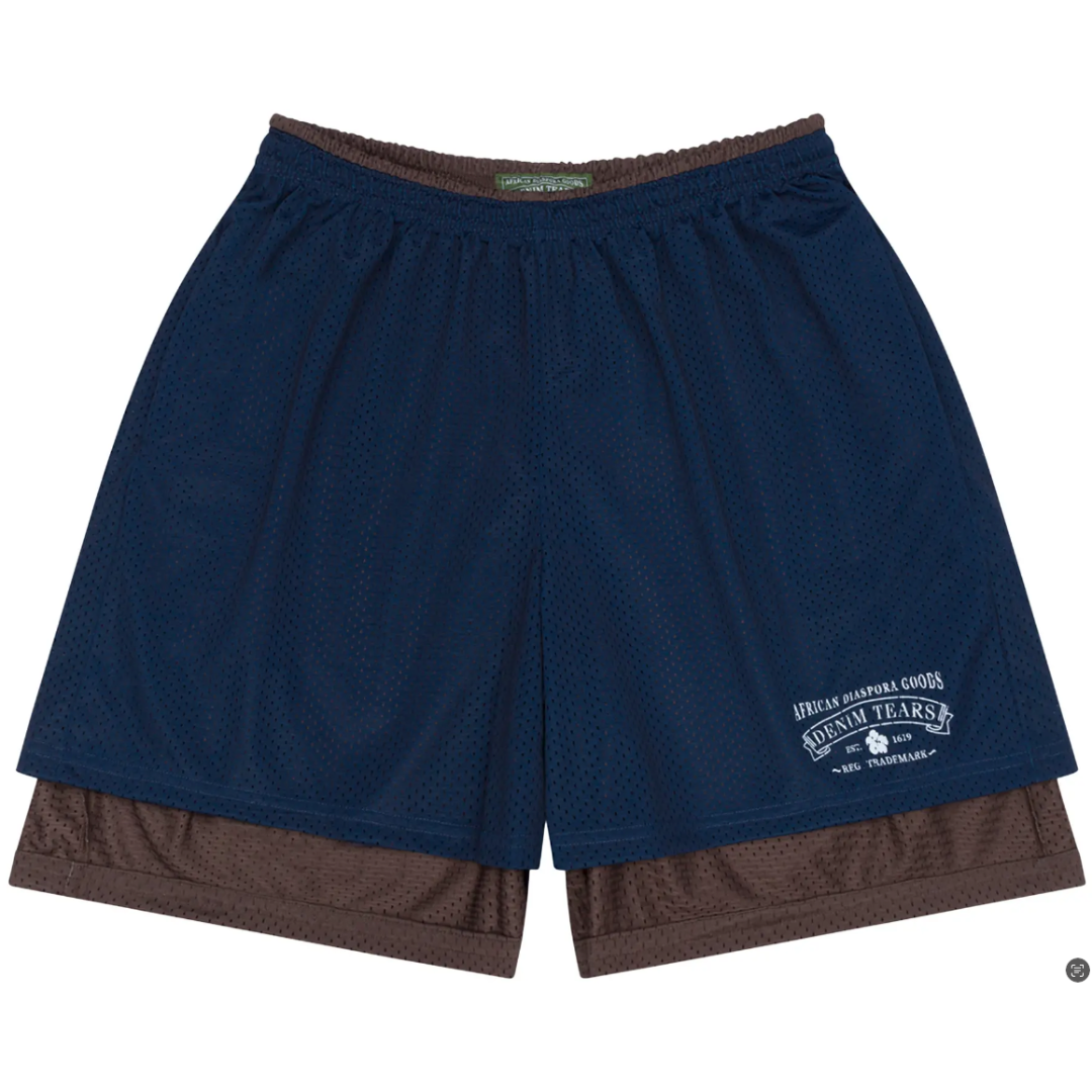 Shorts Denim Tears ADG Double Layer Mesh "Navy/Brown" Azul Marinho/Marrom