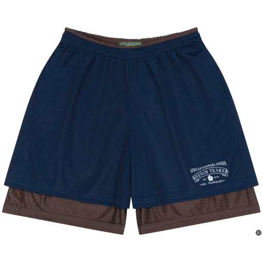 Shorts Denim Tears ADG Double Layer Mesh "Navy/Brown" Azul Marinho/Marrom