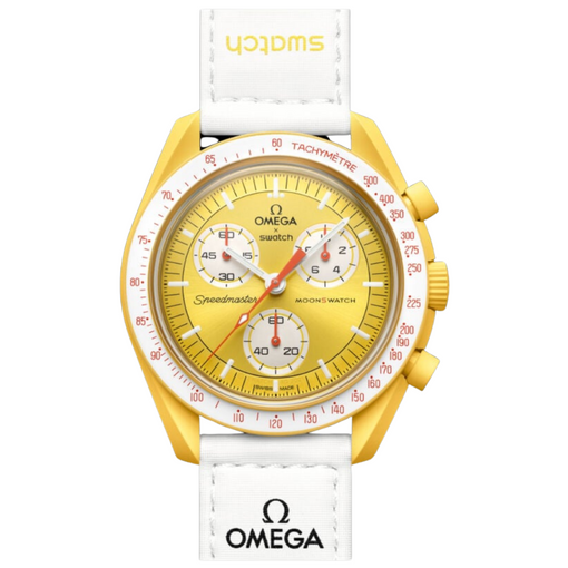 Relógio Swatch x Omega Bioceramic Moonswatch "Mission to the Sun" Branco/Amarelo