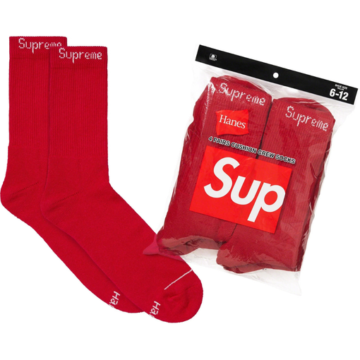 Meia Supreme x Hanes Crew "Red" Vermelho (Kit c/4 pares)