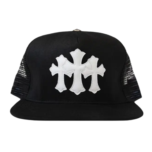 Boné Chrome Hearts "White Cemetary Cross (Pony Hair) CH Trucker Hat Black" Preto