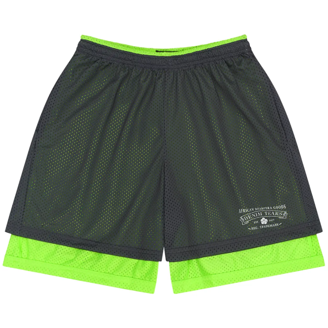 Shorts Denim Tears ADG Double Layer Mesh "Grey/Lime" Cinza/Verde