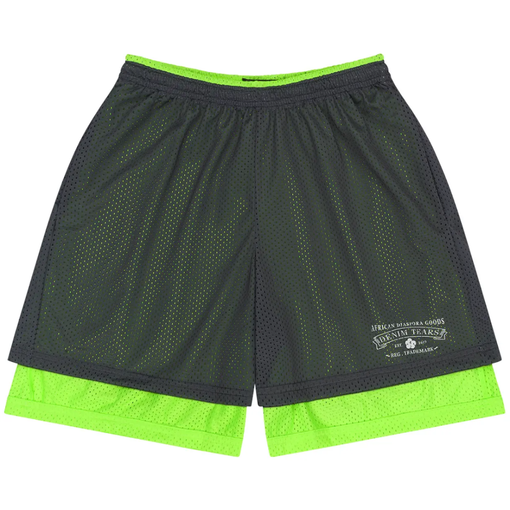 Shorts Denim Tears ADG Double Layer Mesh "Grey/Lime" Cinza/Verde