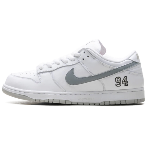 Tênis Nike SB Dunk Low x Supreme 94 "White Metallic Silver" Branco