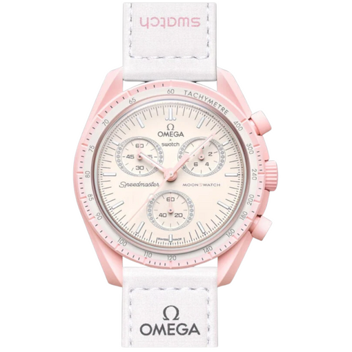 Relógio Swatch x Omega Bioceramic Moonswatch "Mission to Venus" Branco/Rosa