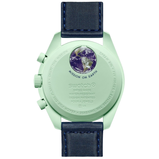 Relógio Swatch x Omega Bioceramic Moonswatch "Mission to Earth" Azul/Verde
