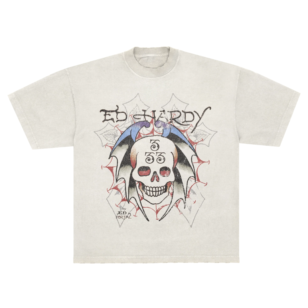 Camiseta Ed Hardy x Matue Bat Skull "Off-White" Branco