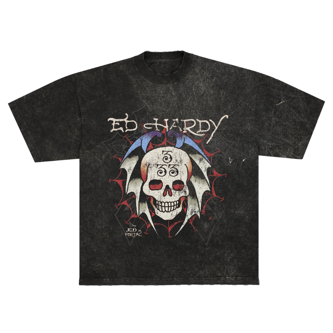 Camiseta Ed Hardy x Matue Bat Skull "Grey" Cinza Estonado