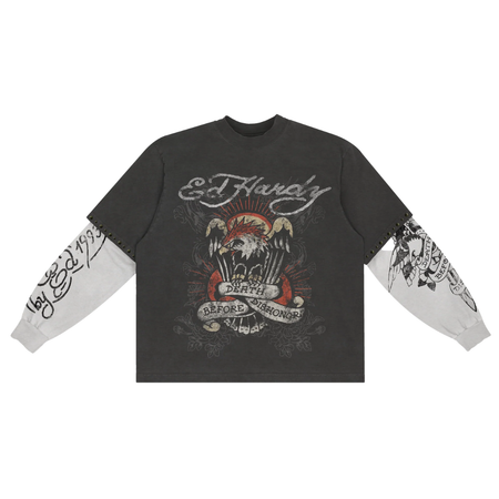 Camiseta Manga Longa Ed Hardy x Matue Death Before Dishonor "Grey" Cinza Estonado