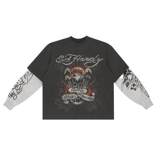 Camiseta Manga Longa Ed Hardy x Matue Death Before Dishonor "Grey" Cinza Estonado