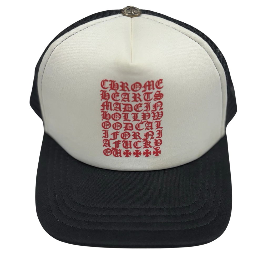 Boné Chrome Hearts "Eyechart" Branco e Vermelho