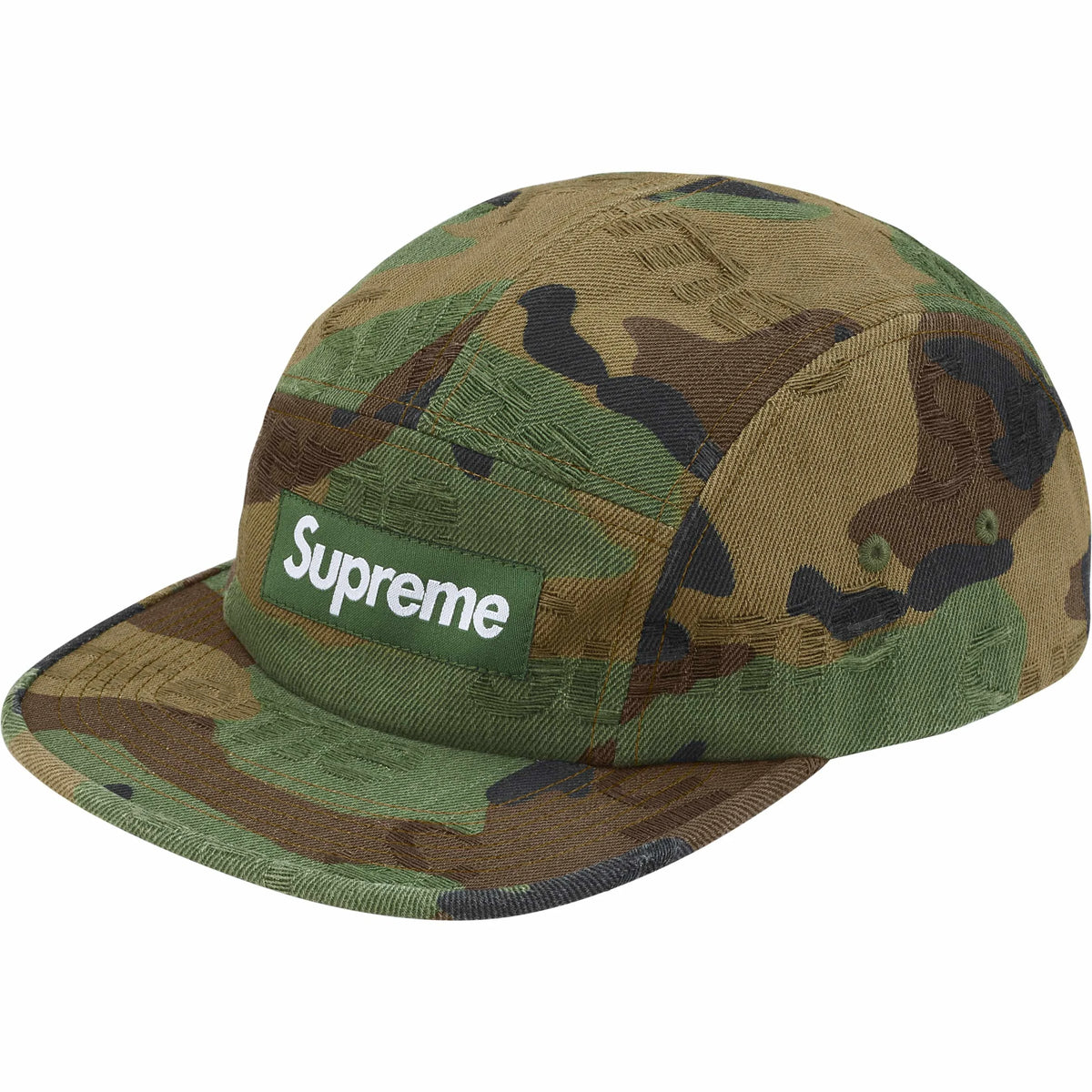 Boné Supreme Jacquard Logos Denim FW25 "Woodland Camo" Verde