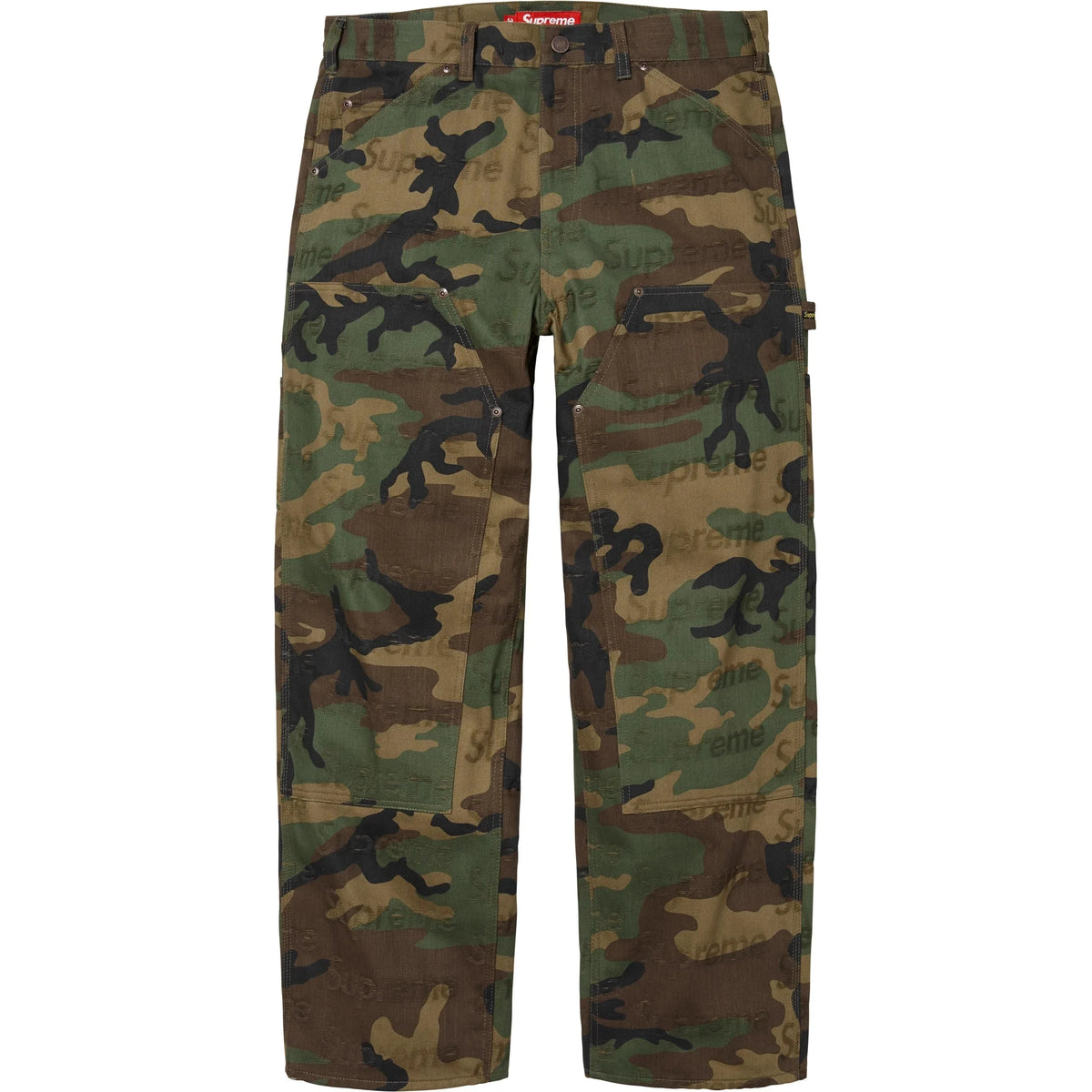 Calça Supreme Jacquard Logos Double Knee Denim Painter Jean FW25 "Woodland Camo" Verde