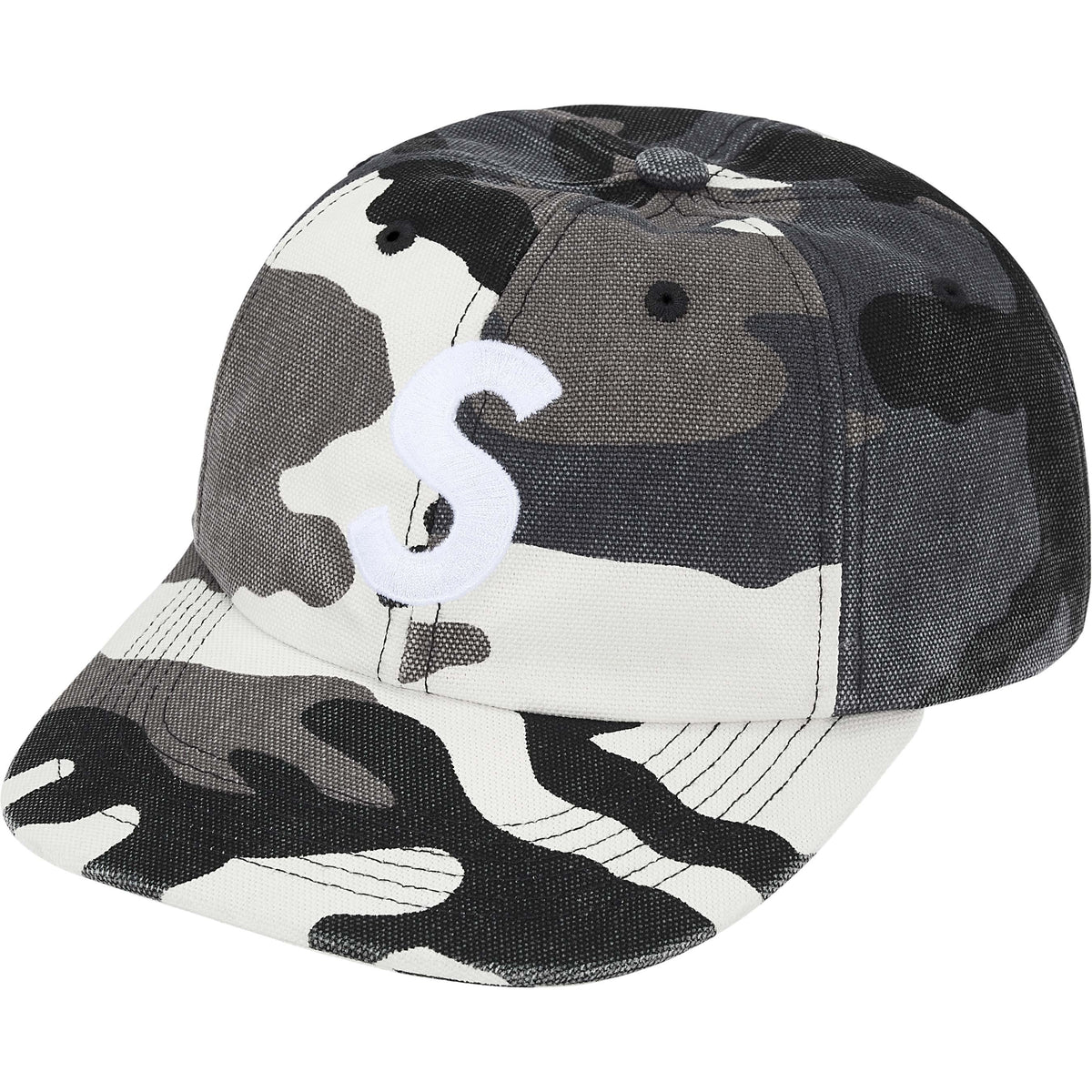 Boné Supreme 6-Panel Pigment Coated Canvas S Logo FW25 "Snow Camo" Cinza
