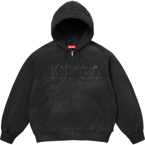 Moletom Supreme Leather Appliqué Zip Up Hooded Sweatshirt "Black" Preto