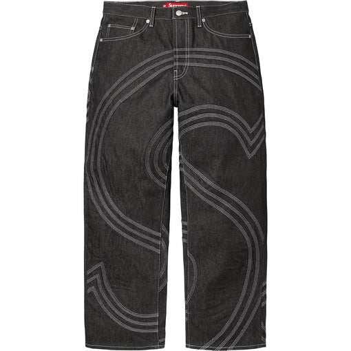Calça Supreme "S Logo Rigid Baggy Jean" Preto