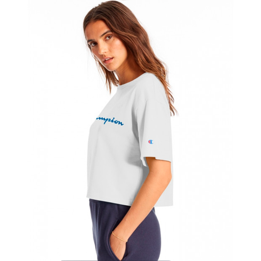 Camiseta Cropped Feminina Champion "Script Logo" Branco