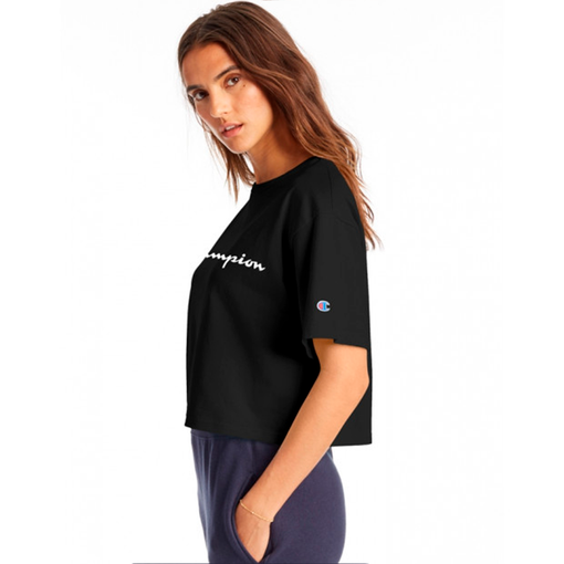 Camiseta Cropped Feminina Champion "Script Logo" Preto